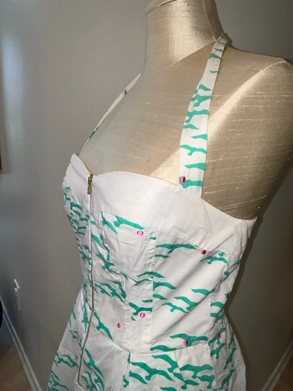 Lily Pulitzer Rockabilly Halter Marissa Flock of seagulls Sundress teal/white - Picture 8 of 14